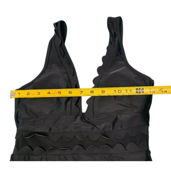 Cupshe One-Piece Swimsuit Black Scalloped V Neck Plunge Mesh Size S Bathing Suit - Picture 7 of 11